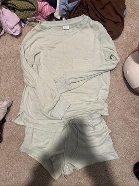 stars above Mint Green Waffle Knit Pajama Top & Shorts Set